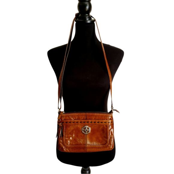 Brighton Patent Leather Crossbody Caramel Brown Handbag Wallet Shoulder Purse - Picture 10 of 13